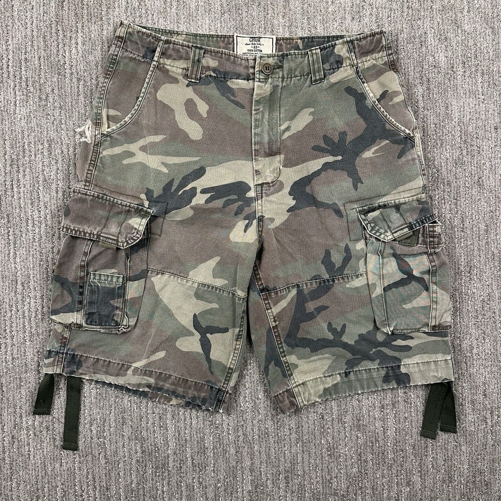 Chor Camouflage Cargo Shorts Mens Size 32 x 11 Gorpcore Woodland Camo Cotton y2k
